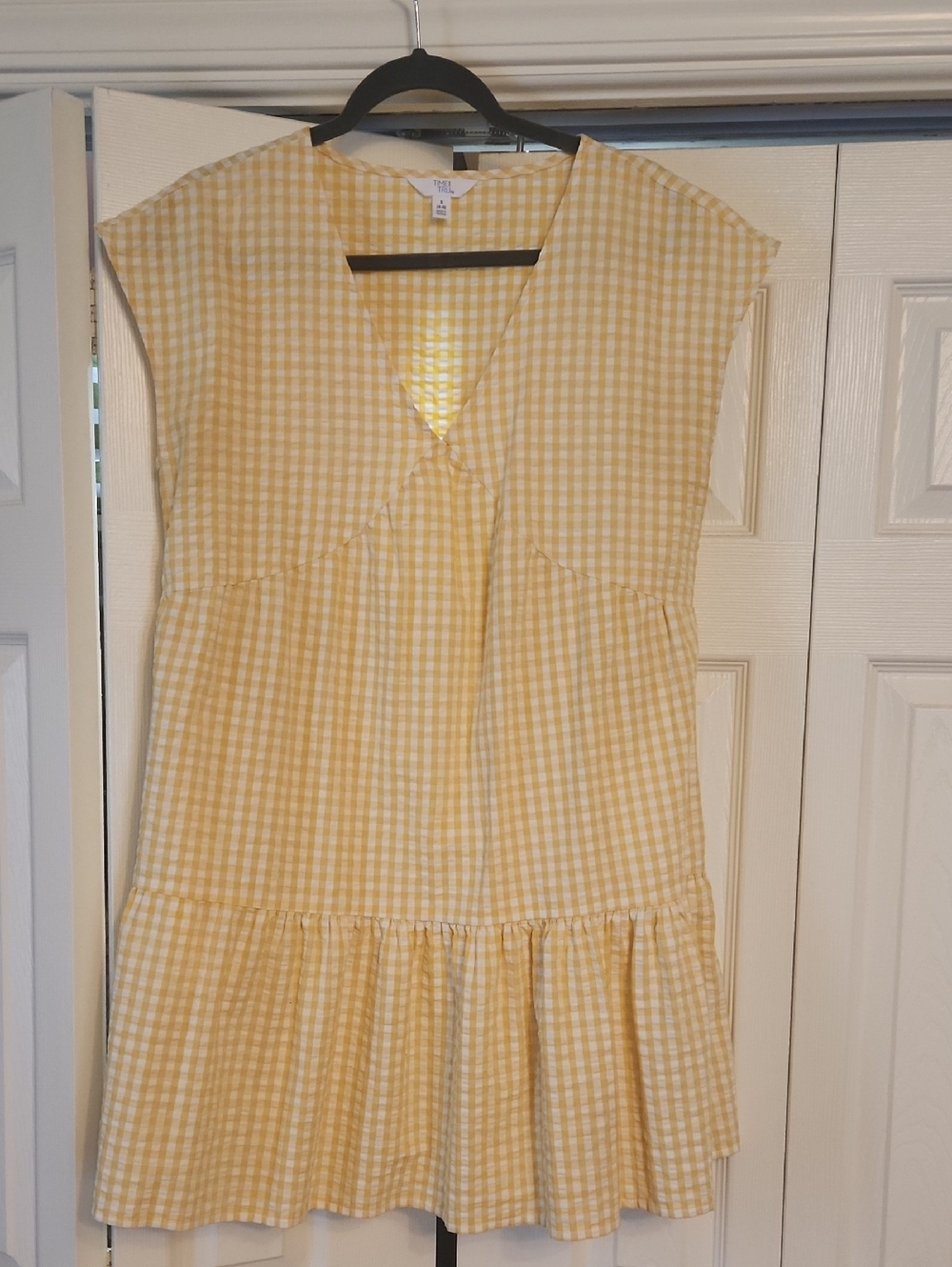 Time And TRU Yellow Gingham V-Neck Sundress